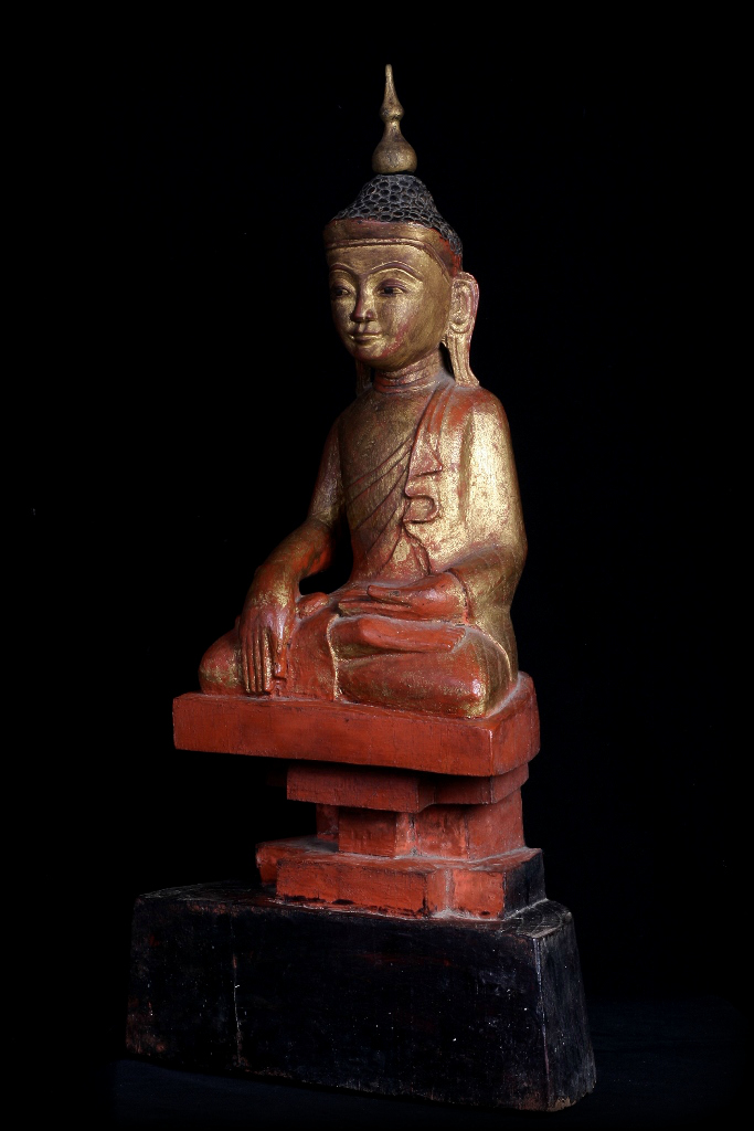 Extremely Rare 19C Wood Burmese Shan Buddha #A041